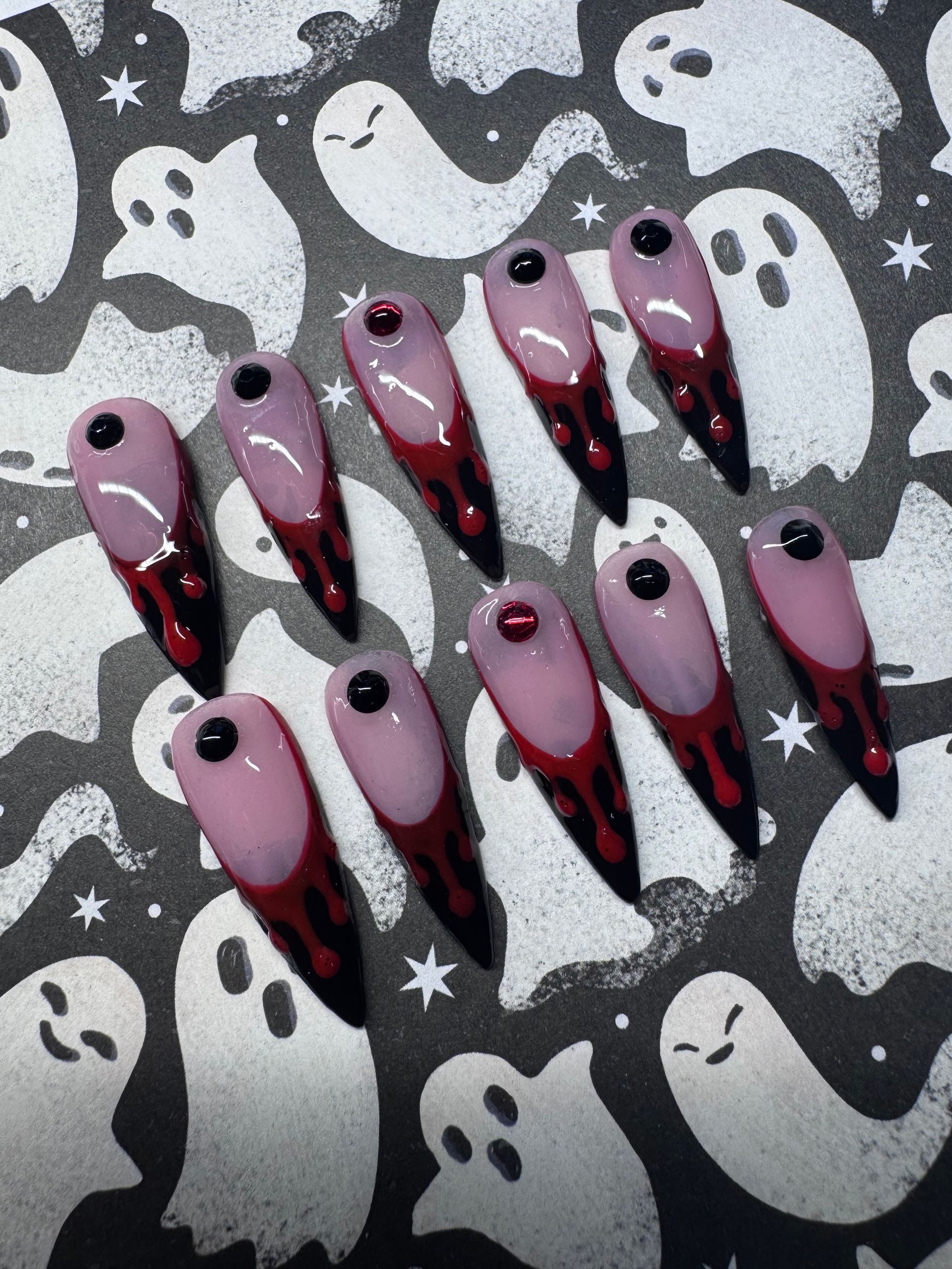 Black bloody French tip press-on nail set