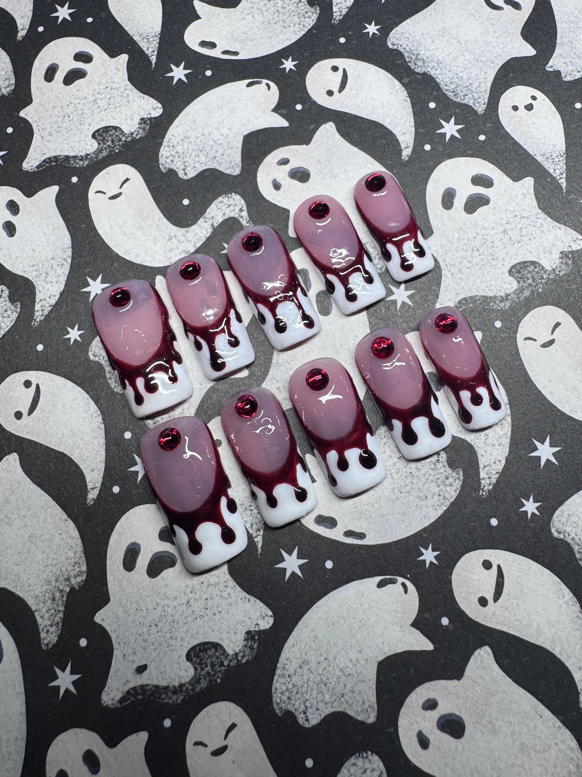 Bloody white French tip press-on nail set