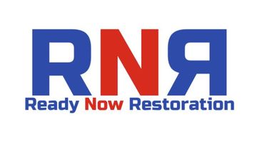 A blue and red logo for rna ready now restoration