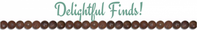 “Delightful Finds!” teal script above a row of brown round icons