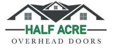 Logo for Half Acre Overhead Doors featuring a house roof outline above the company name in green and black text.