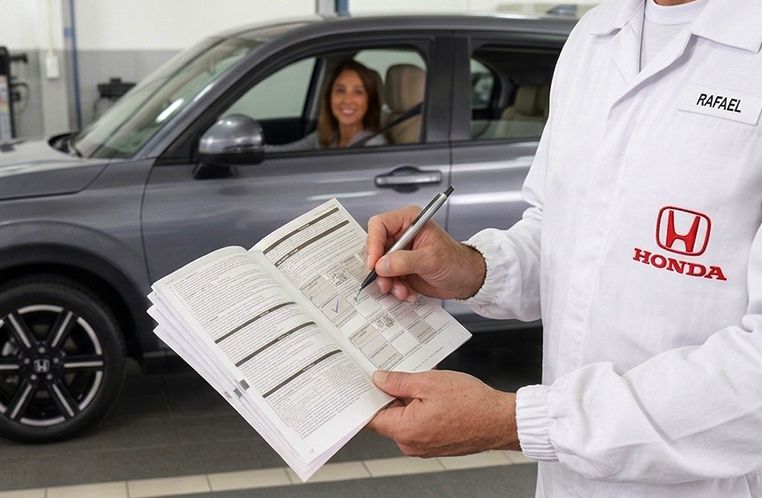 Colaborador Honda Kaizen RS atualizando o histórico de revisão do Honda HR-V em porto alegre