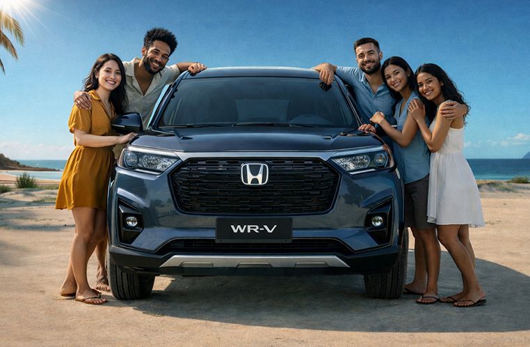 Amigos e familiares aproveitando a praia junto ao novo Honda WR-V da Kaizen RS