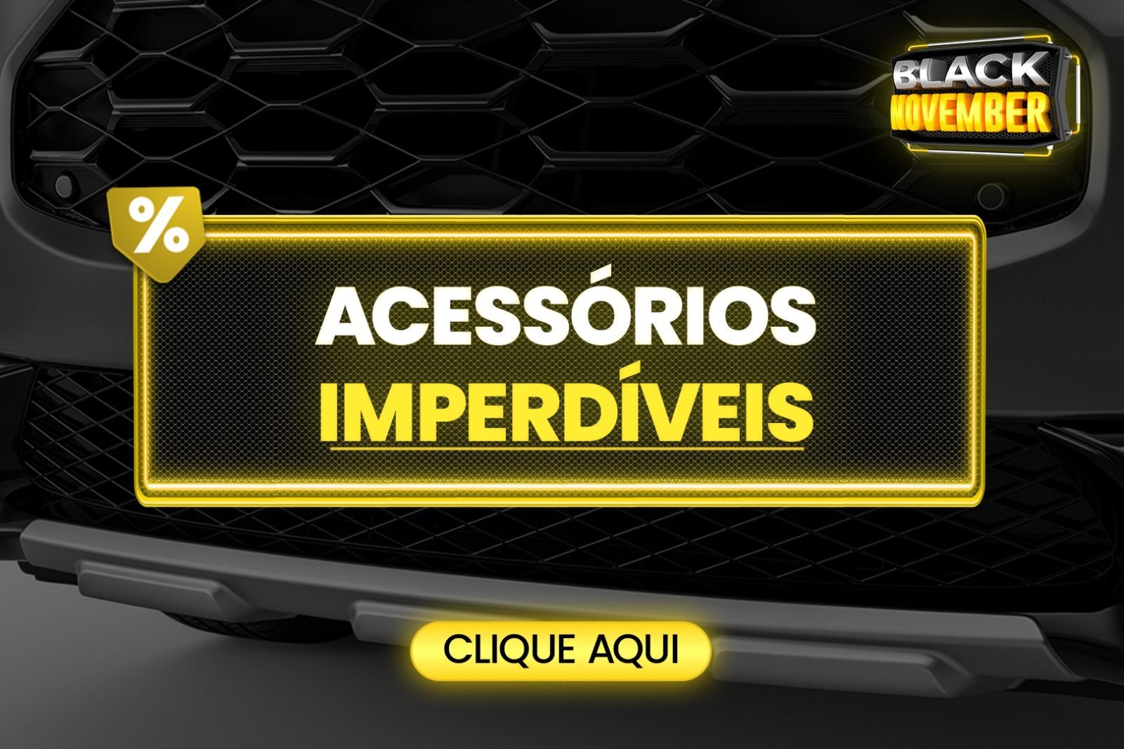SUV cinza atravessando uma ponte à noite; anúncio de garantia total de 6 anos. Horizonte da cidade ao fundo.