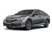 Honda Civic sedan cinza estacionado, vista em ângulo, durante o dia.