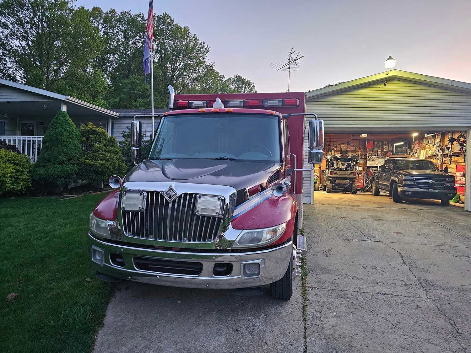 Red Ambulance in Driveway — Akron, OH — AACT Trailer Repair