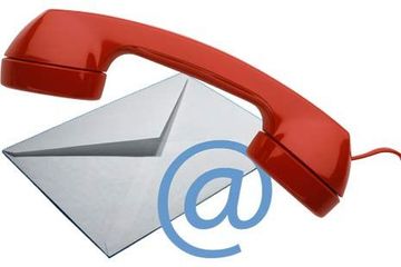 A red telephone next to an envelope with an @ symbol