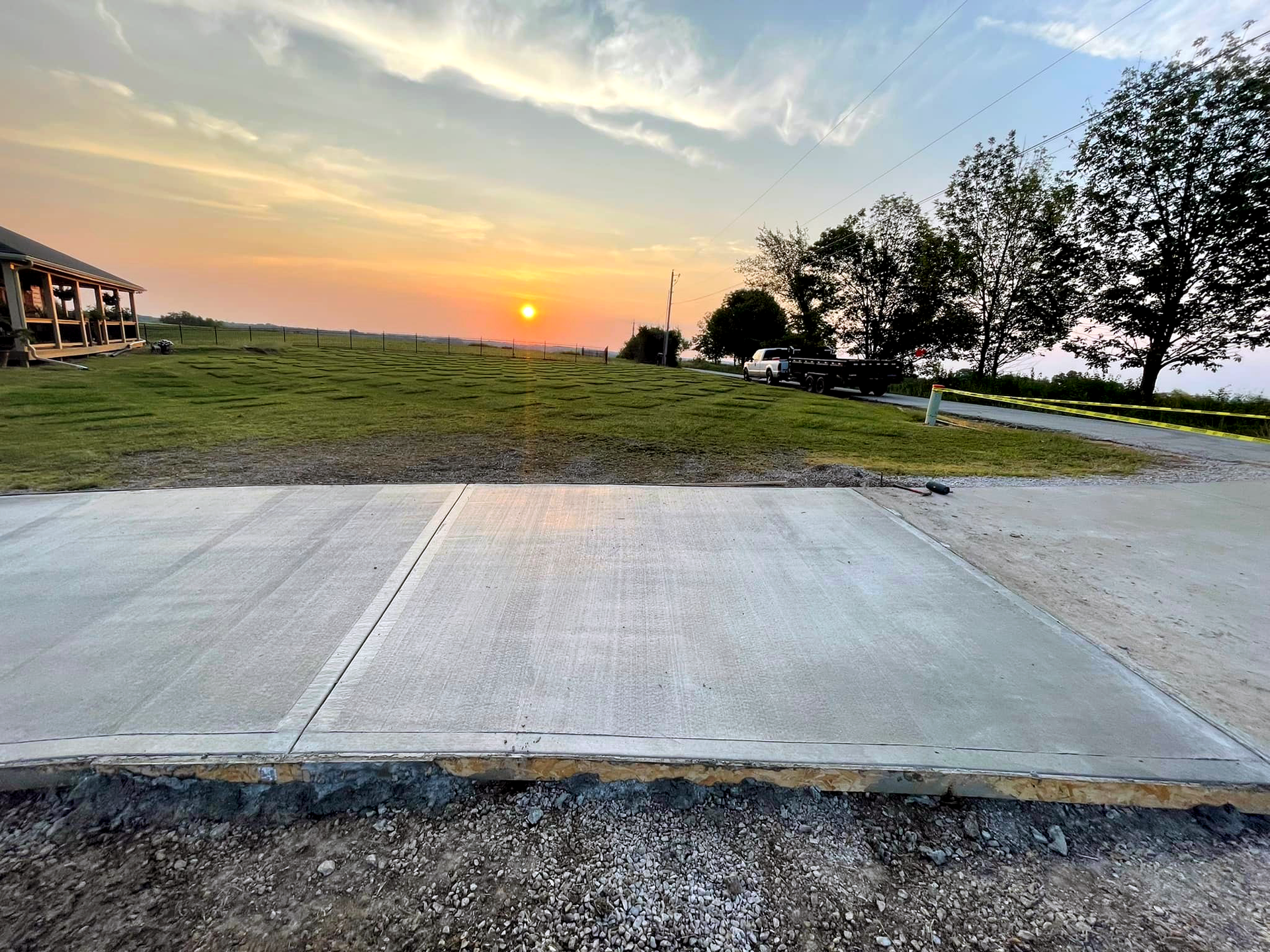 Curing concrete in front of beautiful sunset