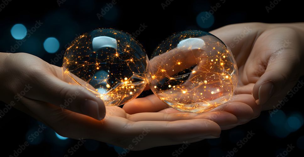 A person is holding two light bulbs in their hands.