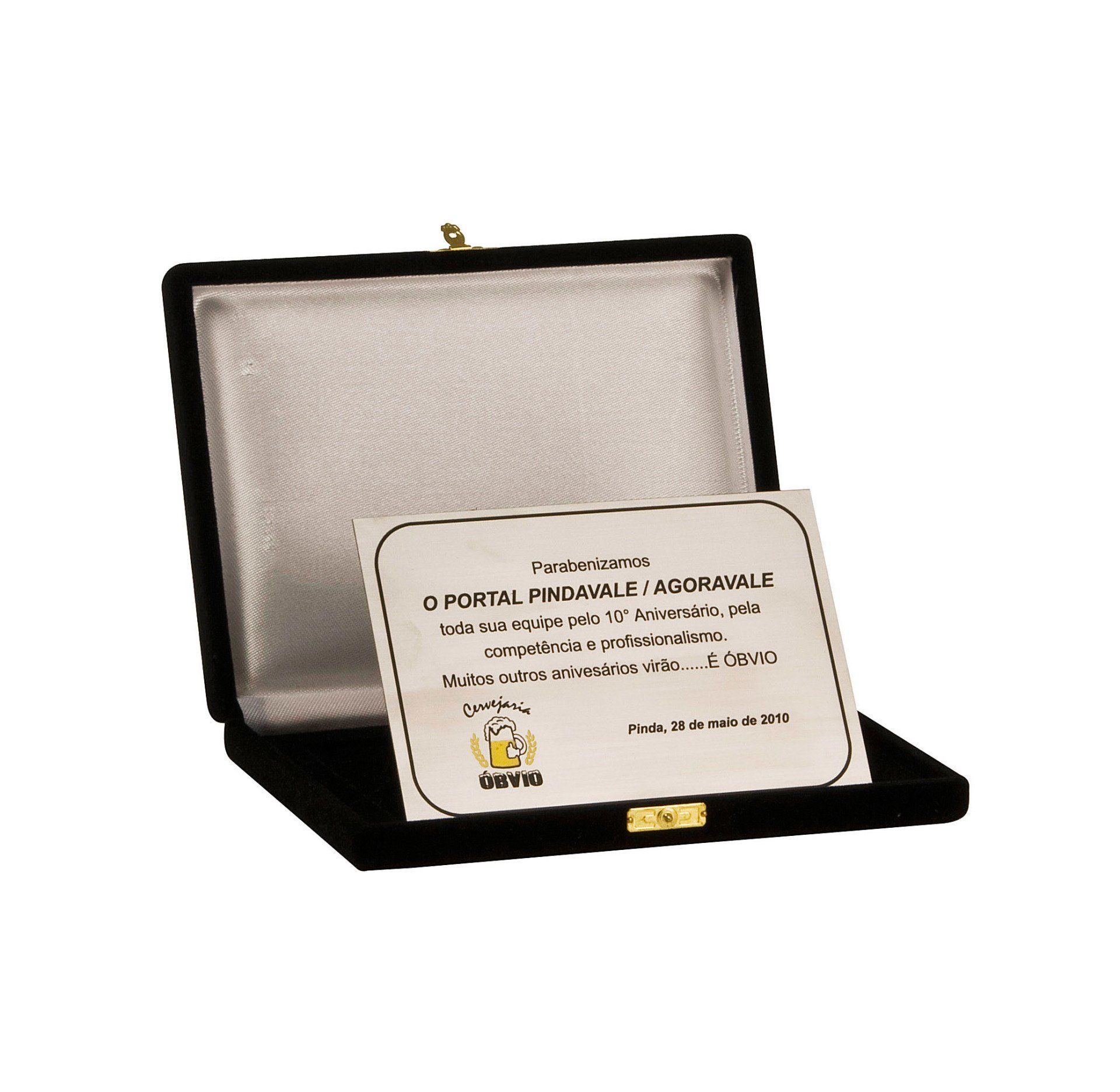 Placa com estojo de veludo
