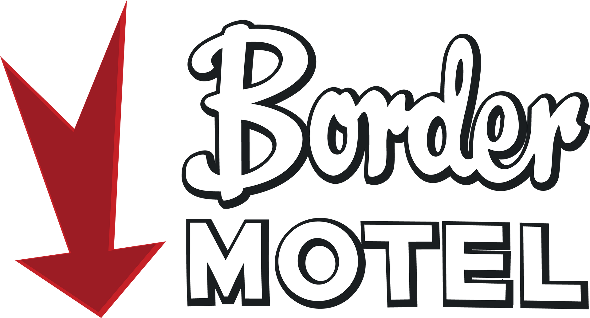 Red arrow pointing to &ldquo;Border Motel&rdquo; sign on white background