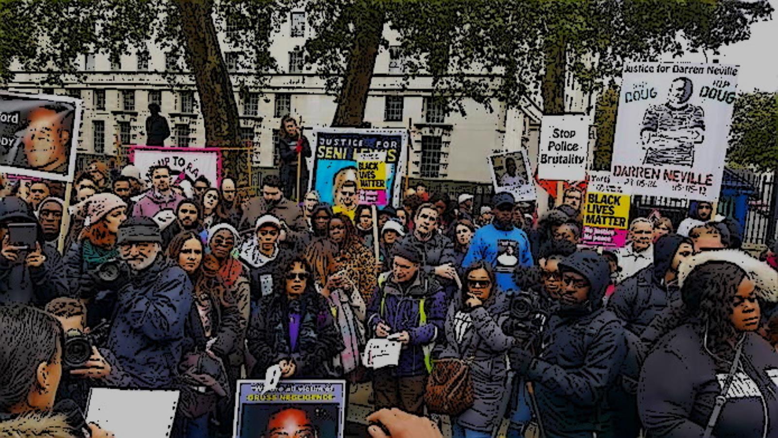 Crowd assembled at a London remembrance demo