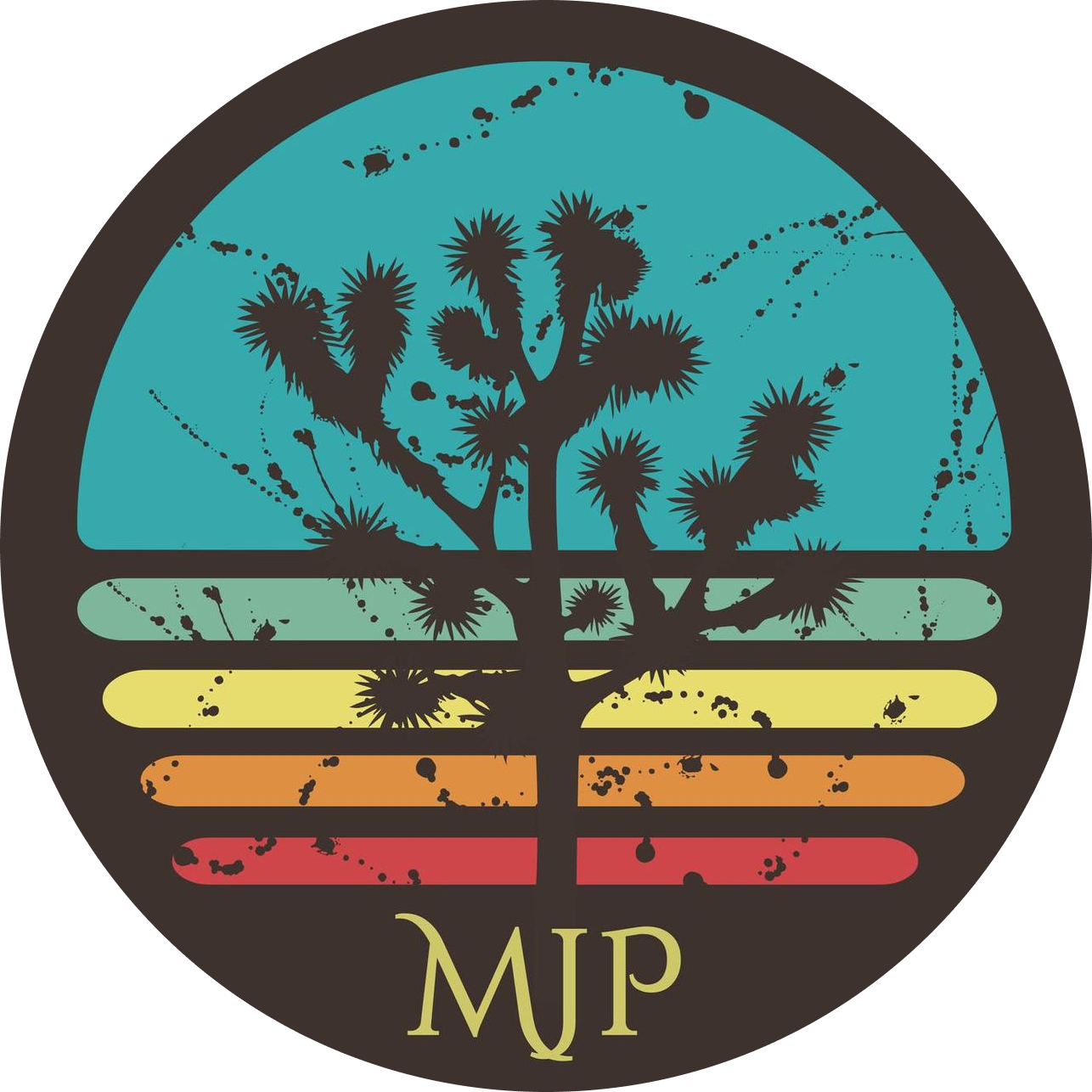 A sticker with a tree and the word mjp on it