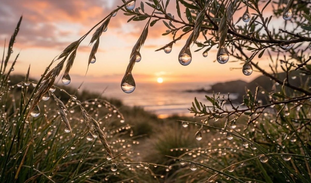 Dew drops on coastal grasses at sunrise, cremation services in Kaysville, UT