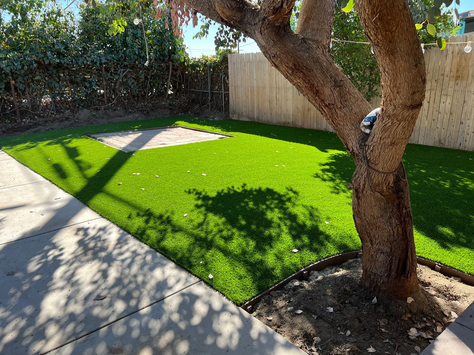 back yard with new artificial grass