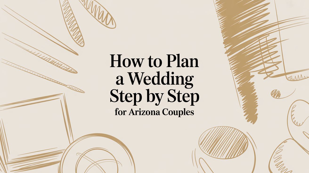 Cream-colored graphic with gold sketch details, text 