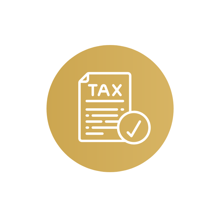 an icon of a tax form with a check mark on it .