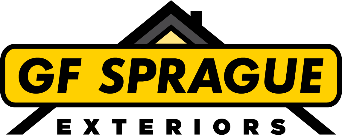 GF Sprague Exteriors logo in black and yellow with a house roof icon