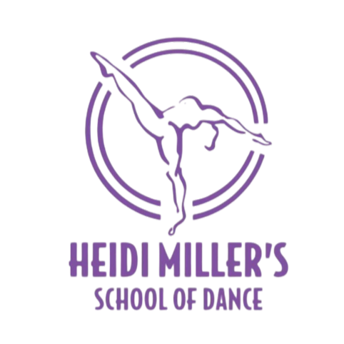 Purple logo of a dancer in a circle with “Heidi Miller’s School of Dance” text