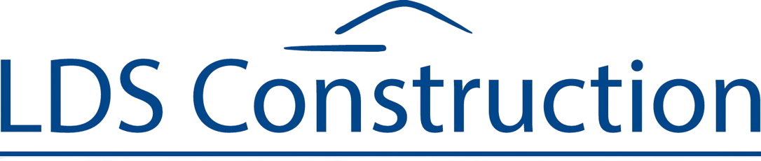 LDS Construction logo in blue text with a roofline accent above the name