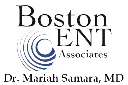 Boston ENT Associates logo with blue spiral and black text, Dr. Mariah Samara, MD
