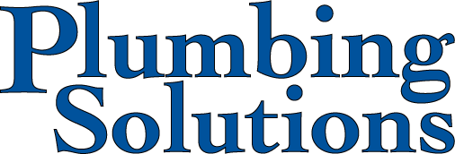Blue “Plumbing Solutions” logo text on a white background