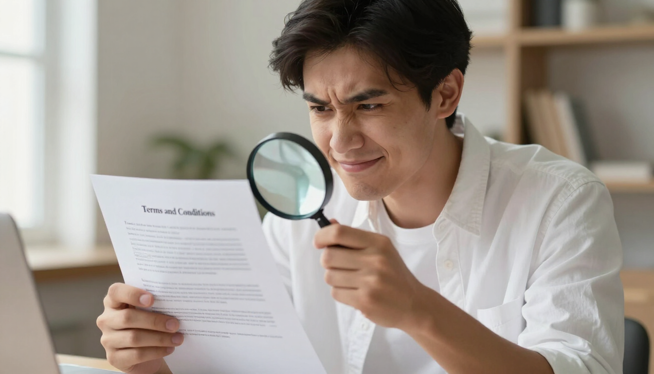 Iemand die kritisch de kleine lettertjes leest