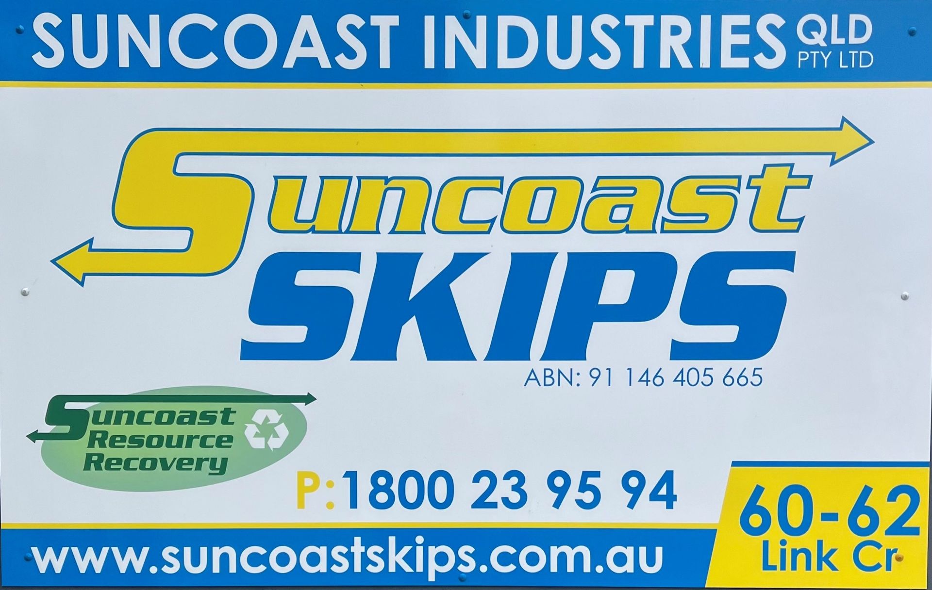 A sign for Suncoast skips  — Suncoast Skips in Coolum Beach, QLD