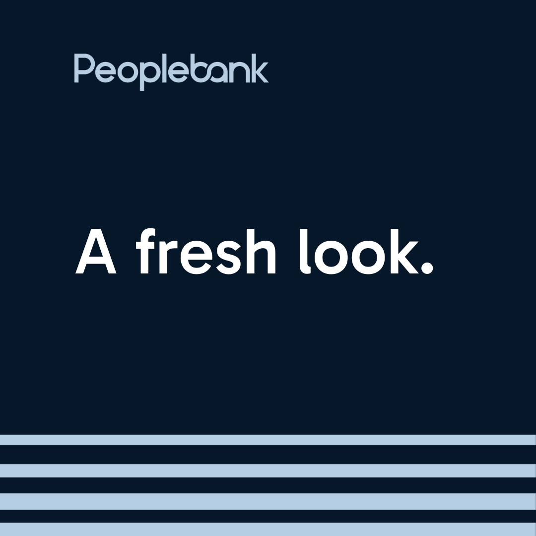 Blue tile with white text that shows the new Peoplebank logos and title 'a new look' 