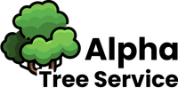 Logo for Alpha Tree Service: green tree illustration with black text.