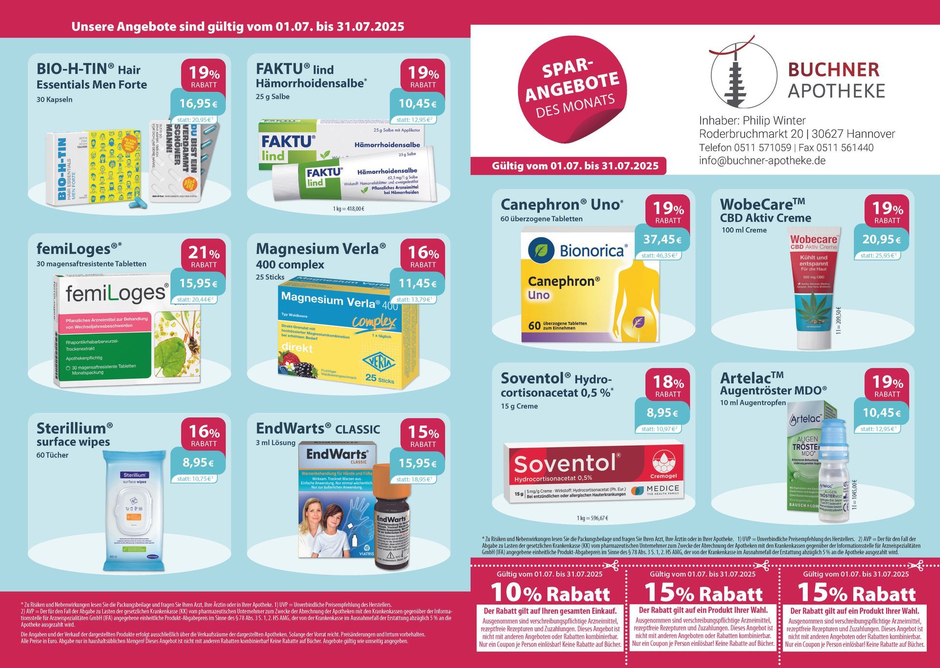 Ein Flyer einer Apotheke zeigt eine Vielzahl von Medikamenten