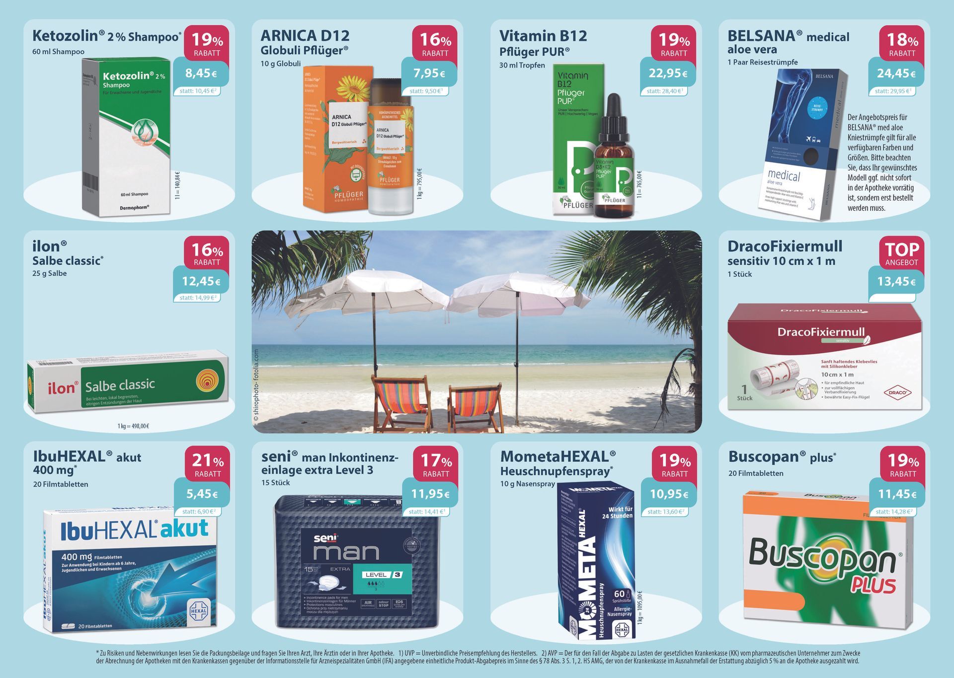 Ein Flyer für eine Apotheke mit dem Bild von drei Frauen, die Eistüten halten.