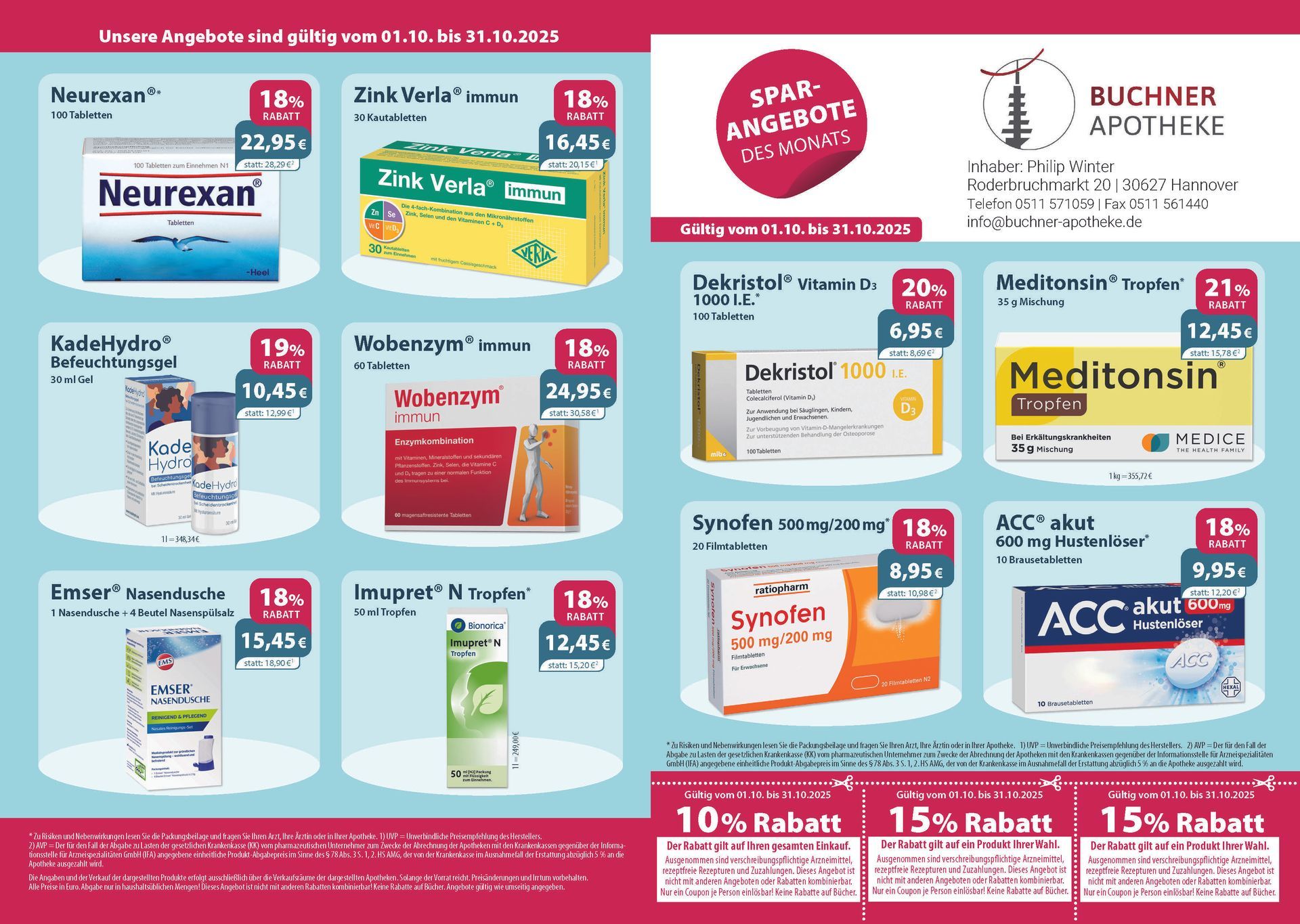 Ein Flyer einer Apotheke zeigt eine Vielzahl von Medikamenten