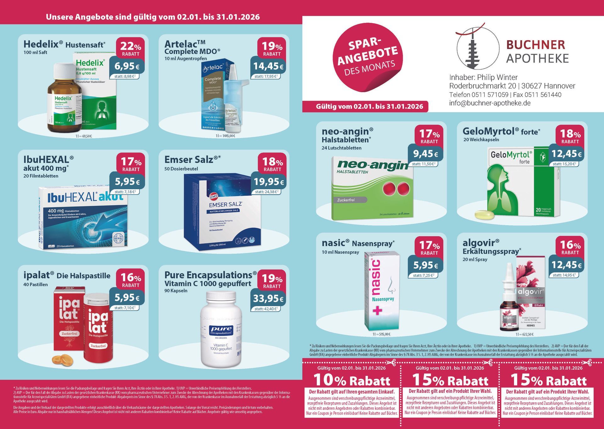 Ein Flyer einer Apotheke zeigt eine Vielzahl von Medikamenten