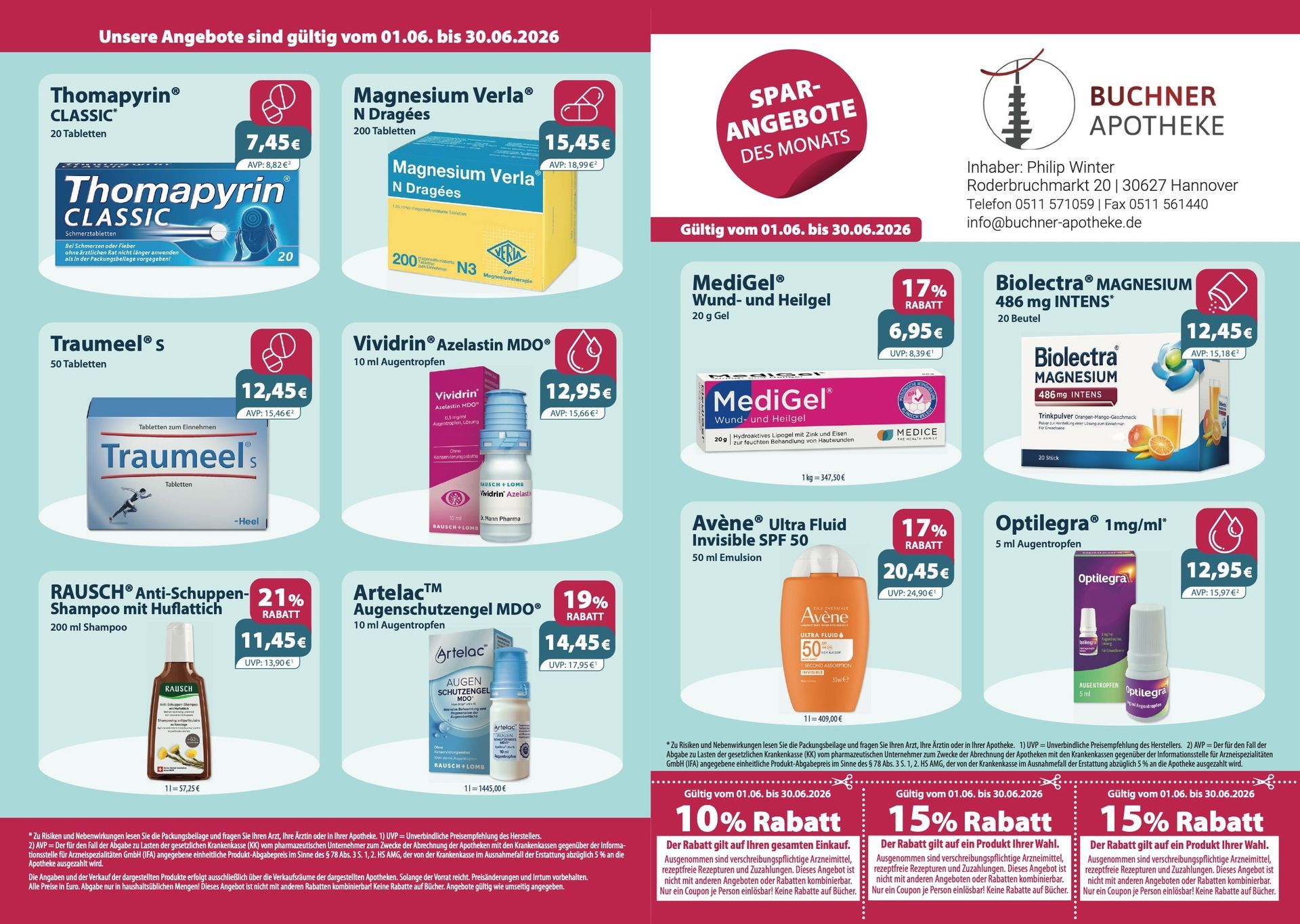Ein Flyer einer Apotheke zeigt eine Vielzahl von Medikamenten