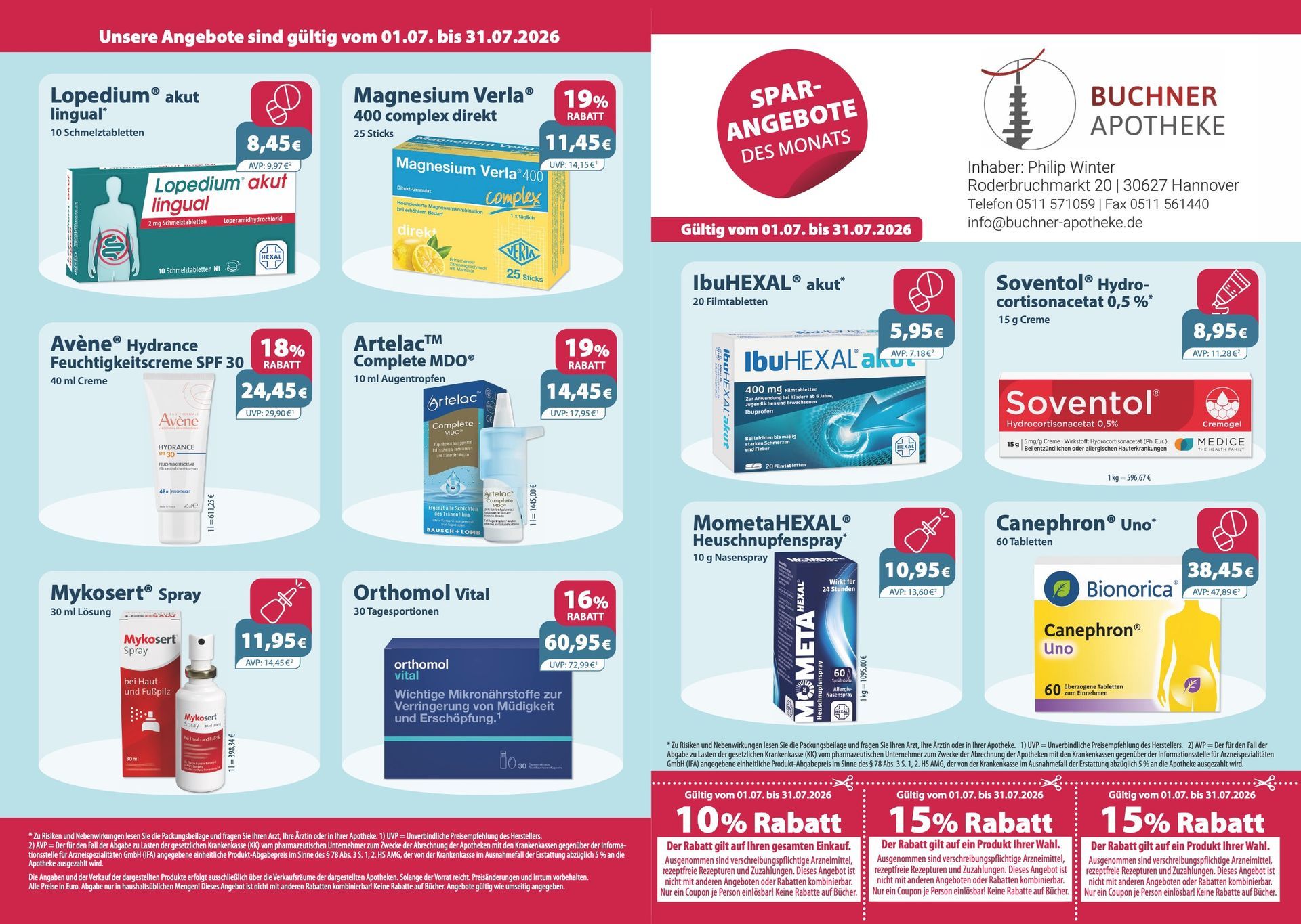 Ein Flyer einer Apotheke zeigt eine Vielzahl von Medikamenten