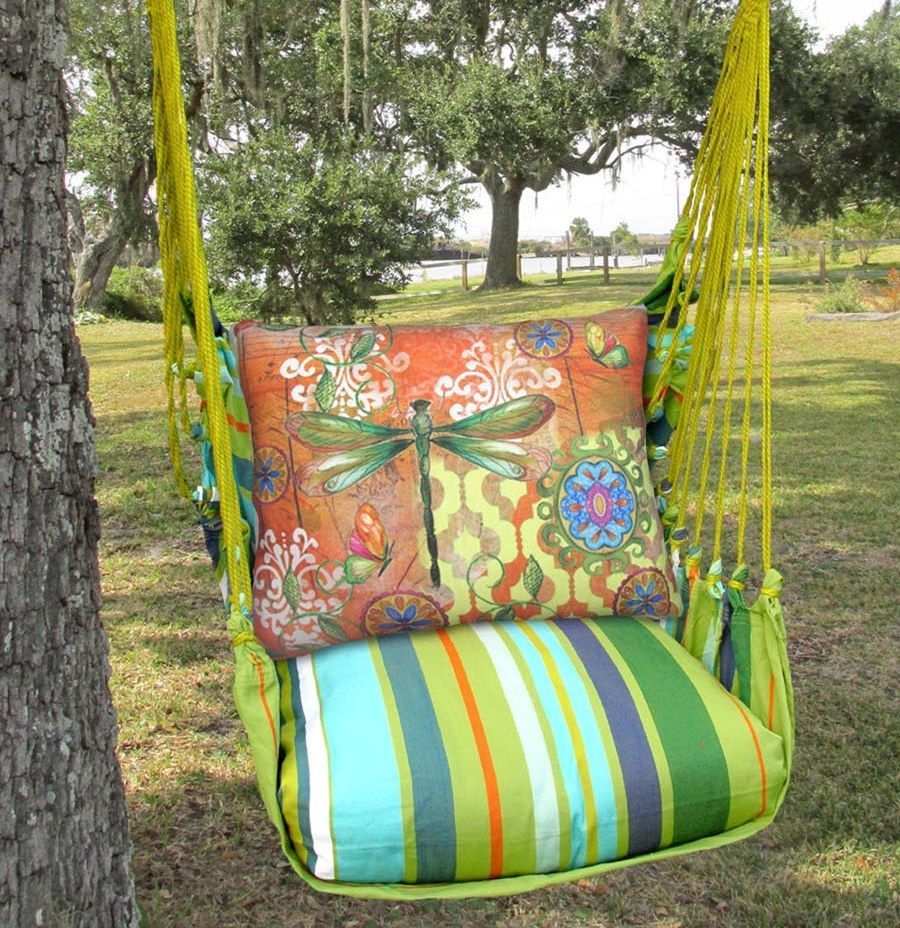 Vibrant Porch Swing chair with cushions