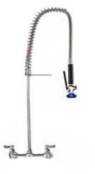 Grifo de prelavado para cocina comercial con cuello de resorte flexible y cabezal rociador.