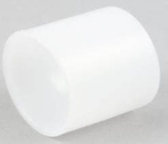 Tapón cilíndrico de plástico de color blanco.