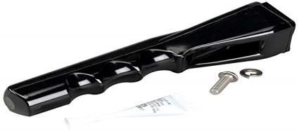 Acelerador de barco negro con hardware de montaje y tubo de lubricante.