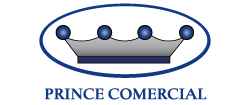 Logotipo de una corona dentro de un &oacute;valo azul, con "PRINCE COMERCIAL" debajo en azul.