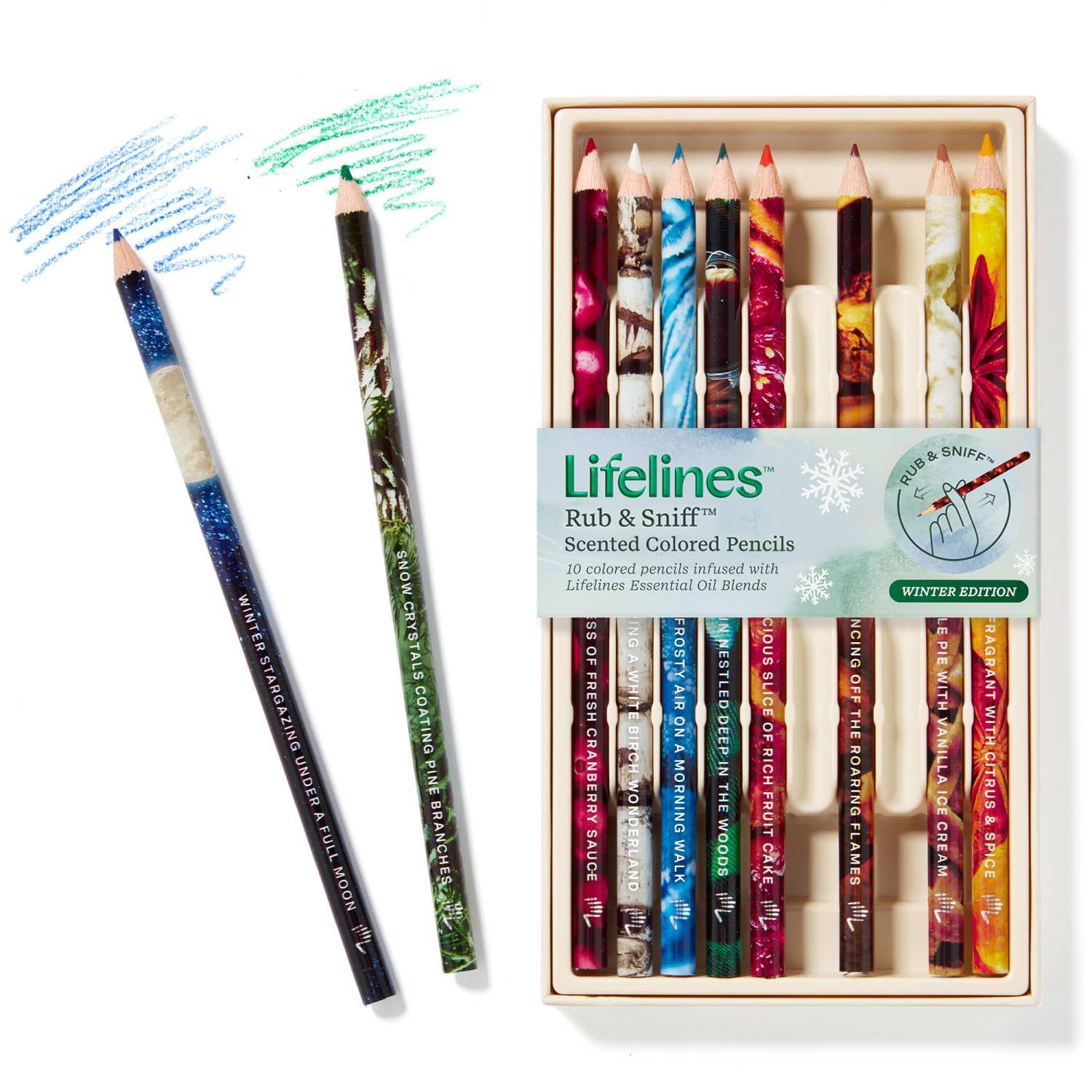 A set of lifelines colored pencils in a box
