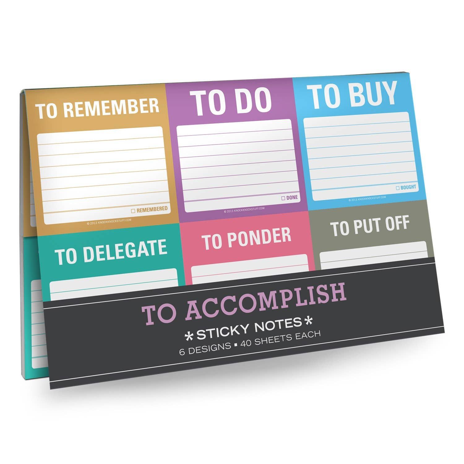 A sticky note that says to accomplish on it
