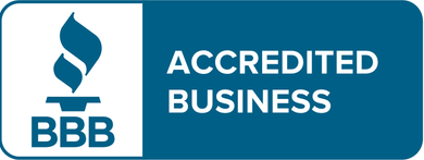 A blue sign that says accredited business on it