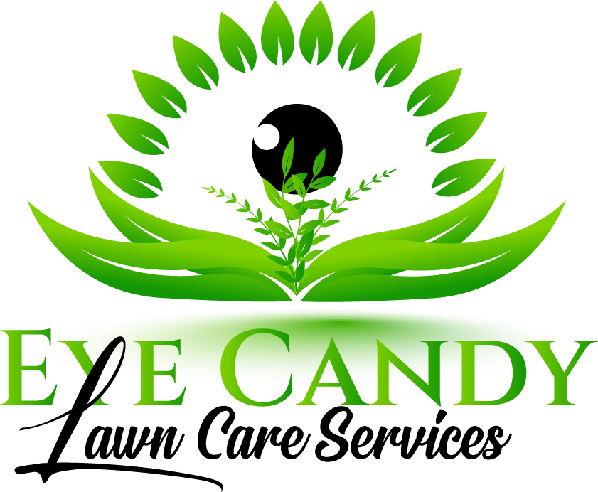 Logo: Green eye formed of leaves, "Eye Candy Lawn Care Services" text.