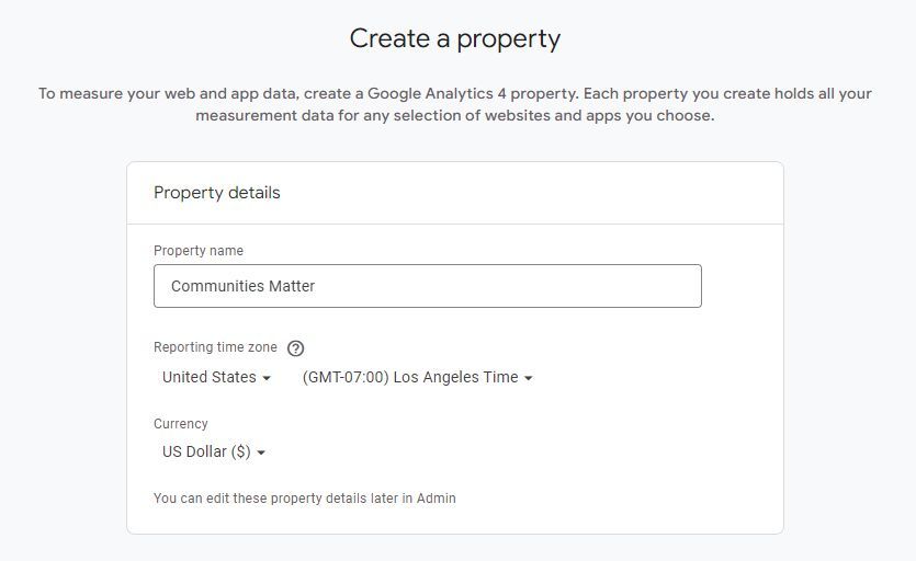 Google Analytics 4 Create Property