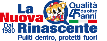 Logo de "La Nuova Rinascente" con un personaggio dei cartoni animati, la bandiera italiana