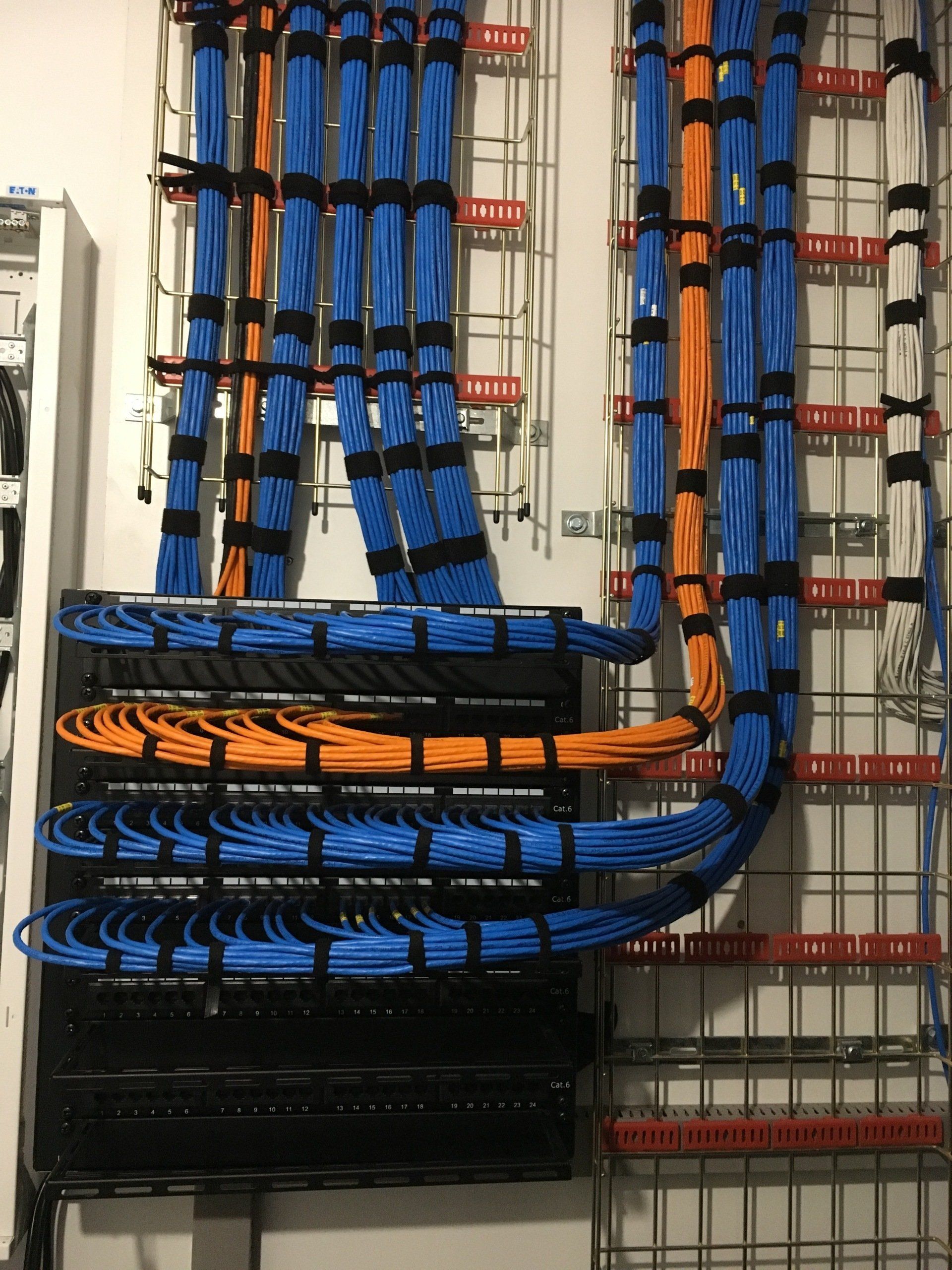 Photograph of patch cables connected to patch panel