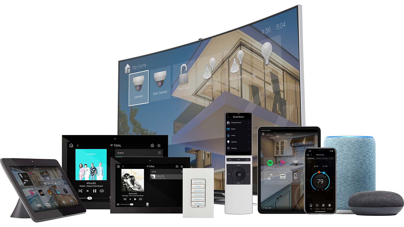 Control4 interface on a variety of devices e.g., mobile, touch screen, TV, etc.