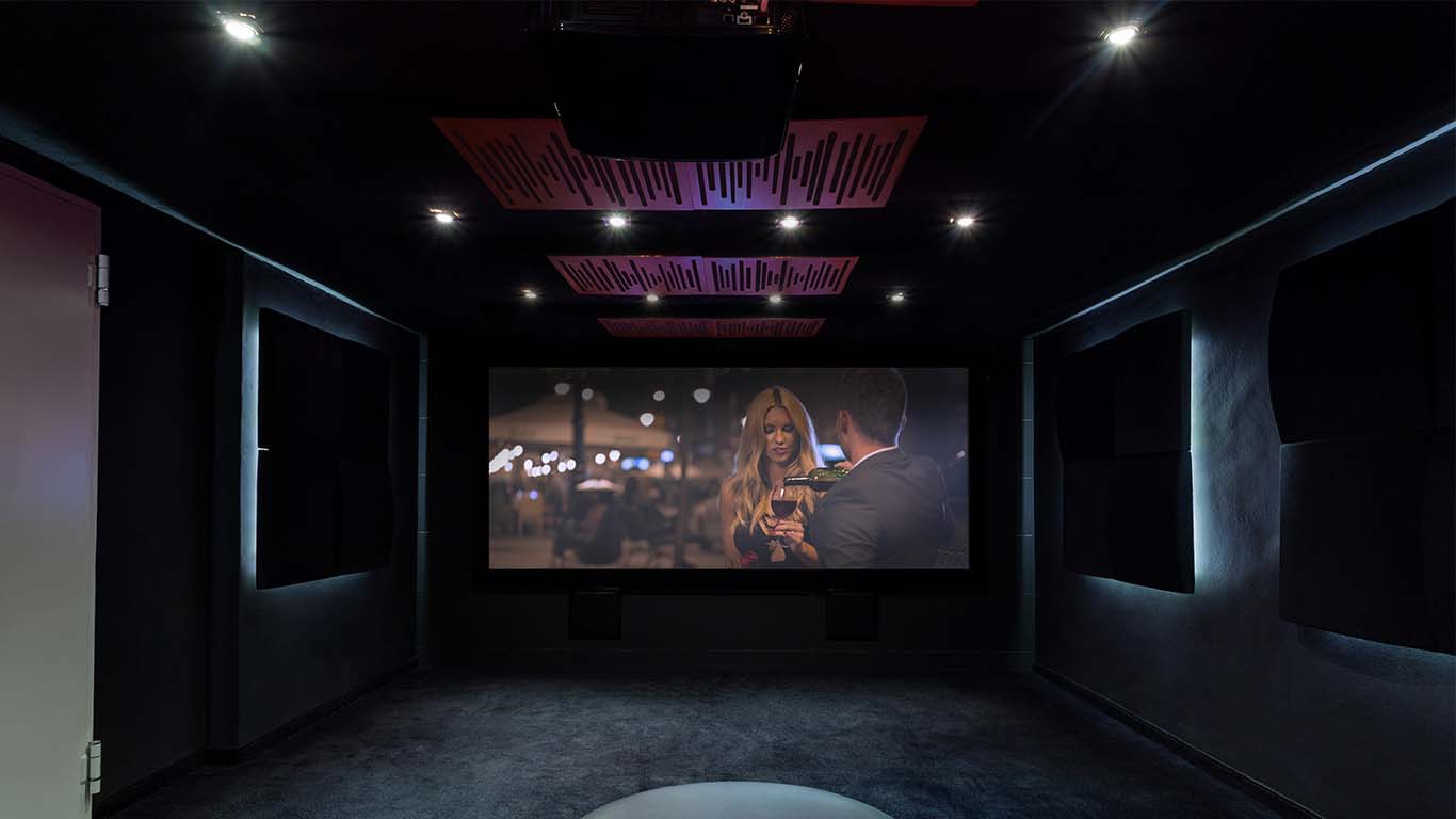 Image of a home cinema room from the rear